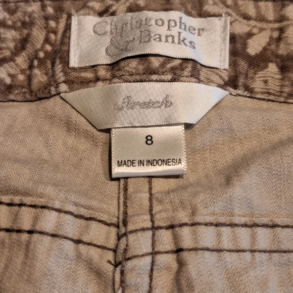 Vtg Christopher & Banks Tan Floral Stretch Cropped Capris Pockets Wms Size 8 - Picture 15 of 16